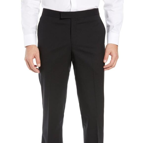 Penguin Tuxedo Slim Fit Stretch Wool Black Dress Pant 31" x 36" NEW satin stripe - Picture 1 of 6